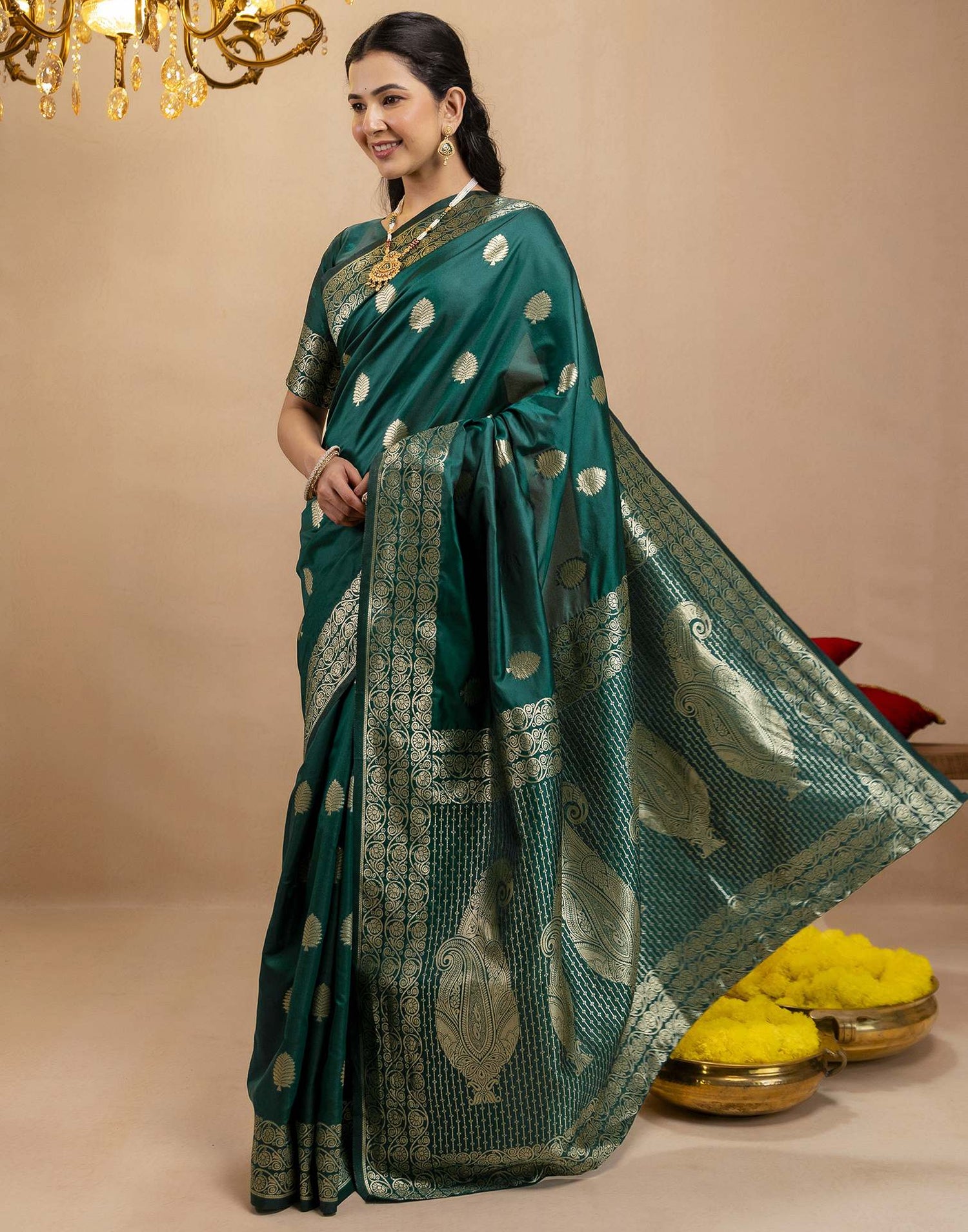 Rama Green Silk Woven Banarasi Saree