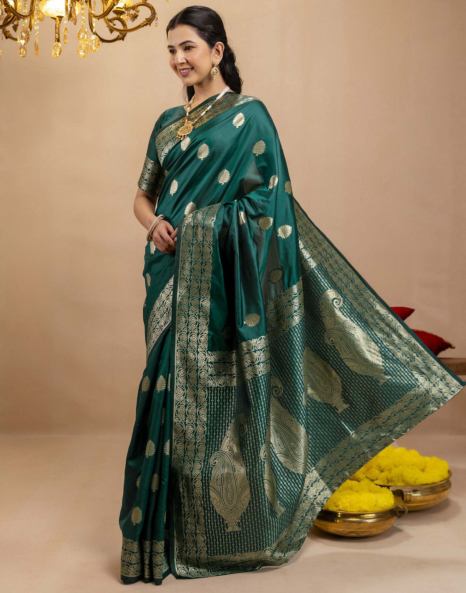 Rama Green Silk Woven Banarasi Saree