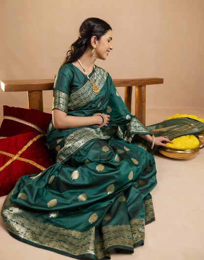 Rama Green Silk Woven Banarasi Saree