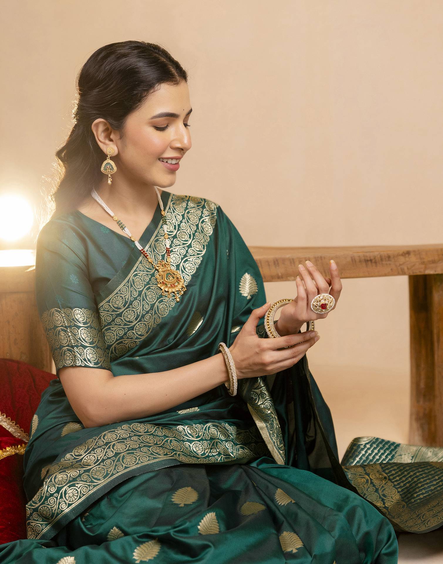 Rama Green Silk Woven Banarasi Saree