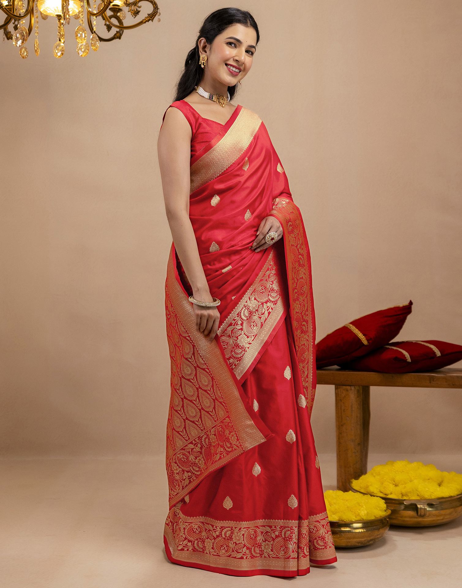 Red Silk Woven Banarasi Saree