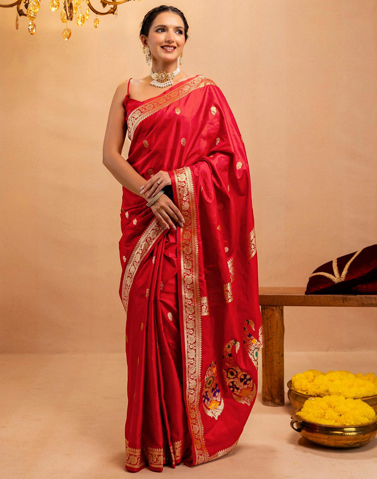 Red Silk Woven Banarasi Saree