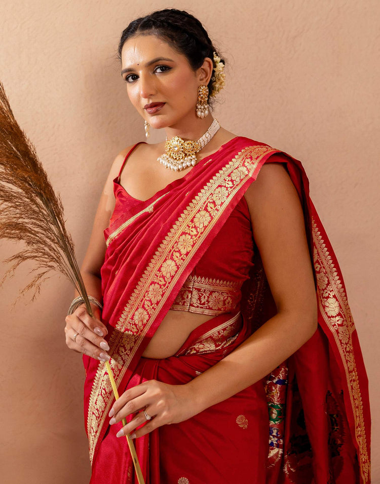 Red Silk Woven Banarasi Saree