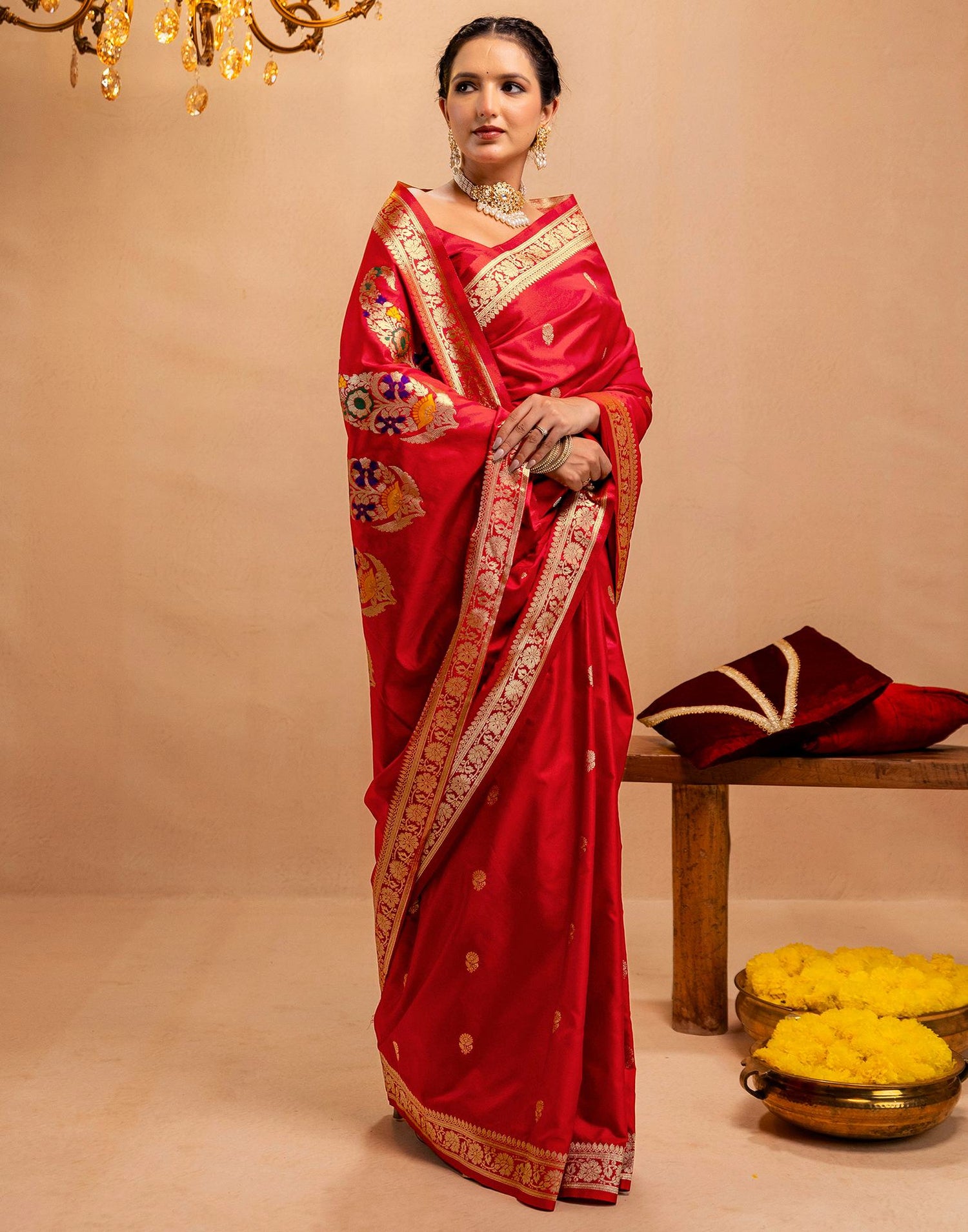Red Silk Woven Banarasi Saree