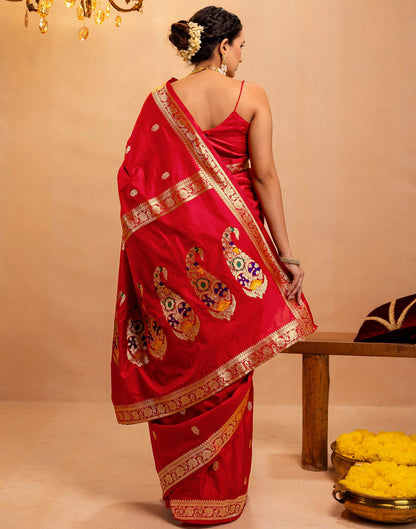 Red Silk Woven Banarasi Saree