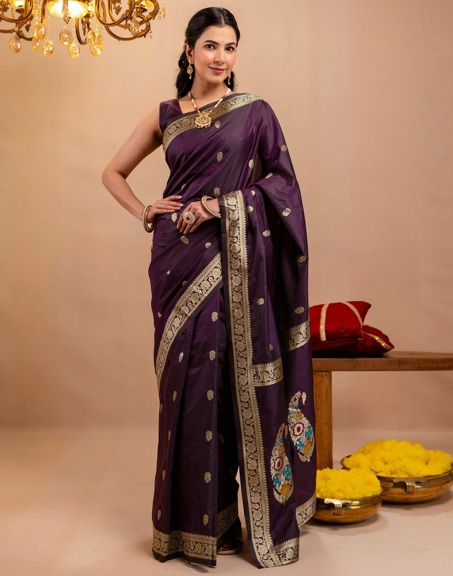 Dark Purple Silk Woven Banarasi Saree