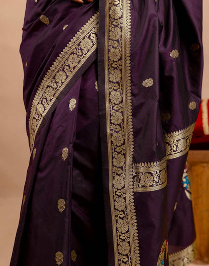 Dark Purple Silk Woven Banarasi Saree