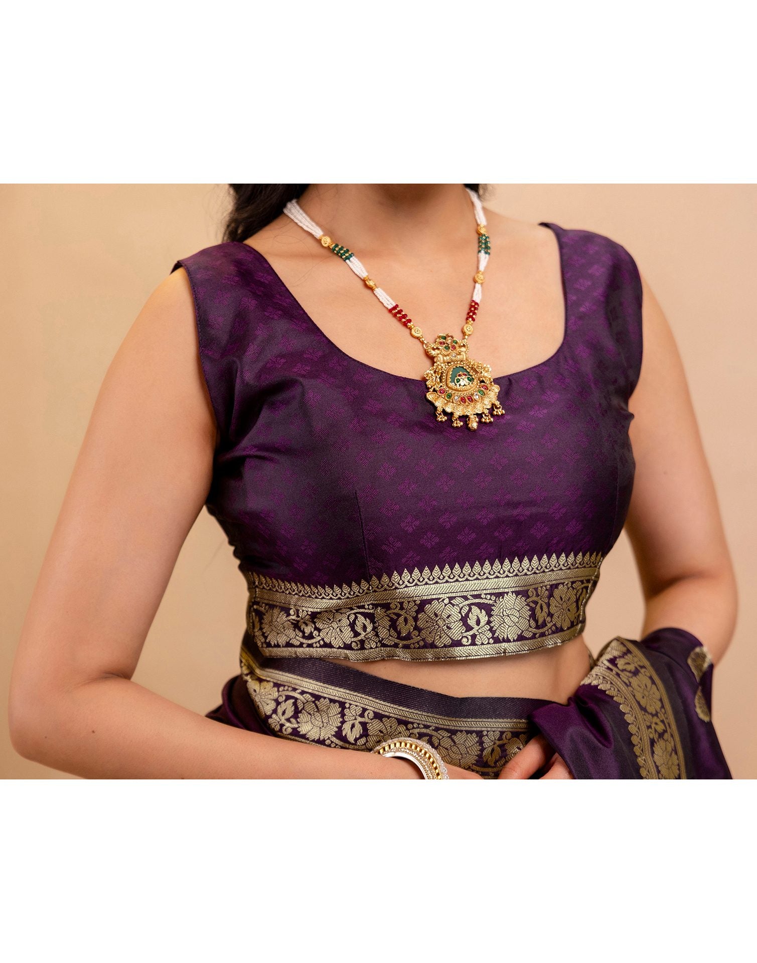 Dark Purple Silk Woven Banarasi Saree