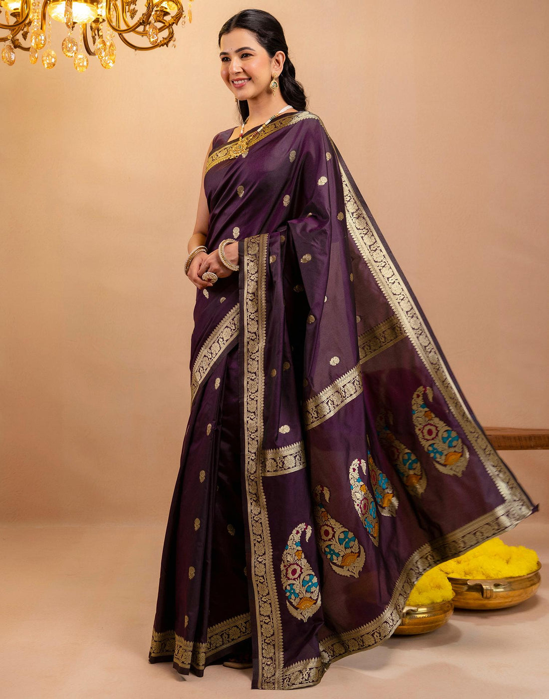 Dark Purple Silk Woven Banarasi Saree