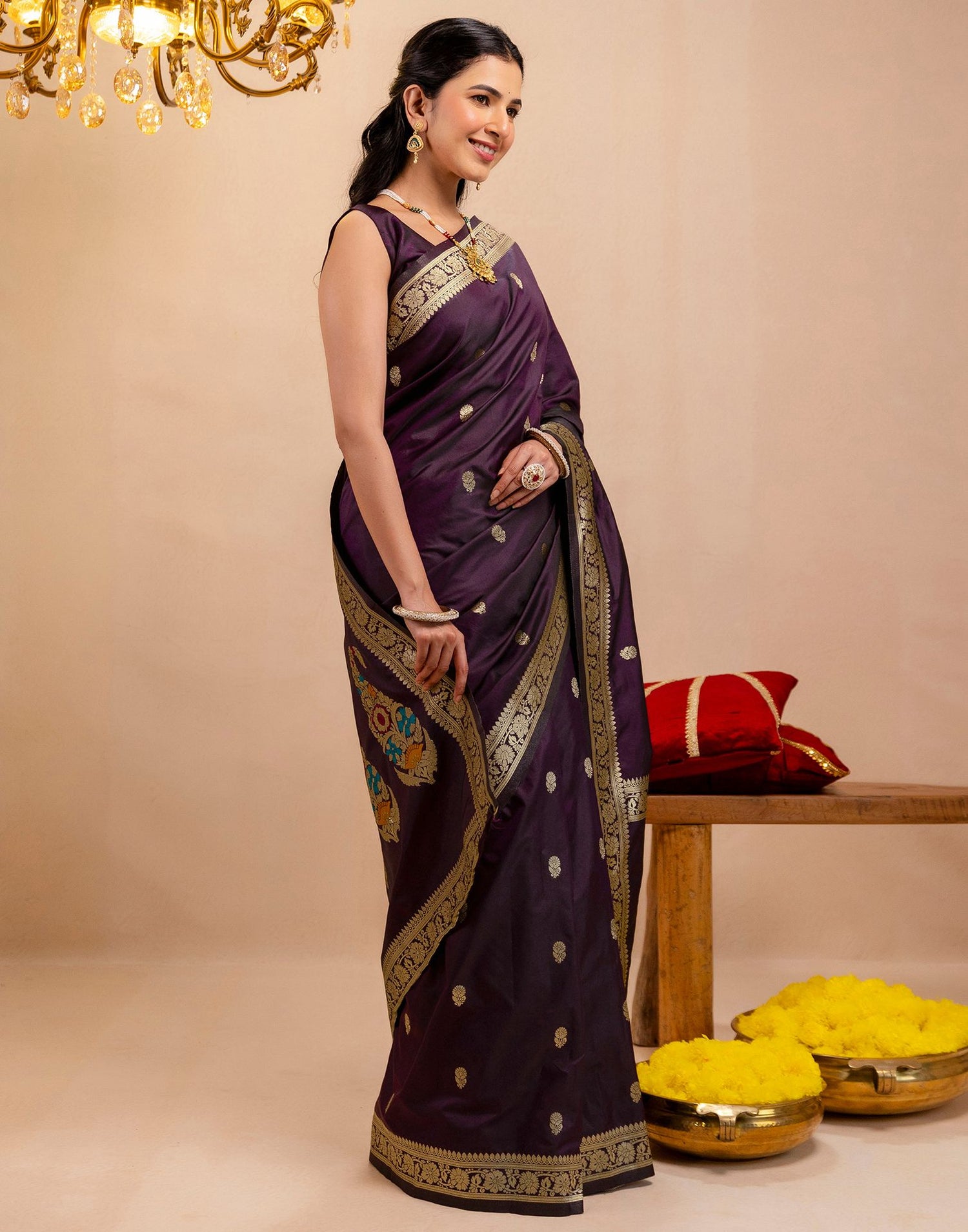 Dark Purple Silk Woven Banarasi Saree
