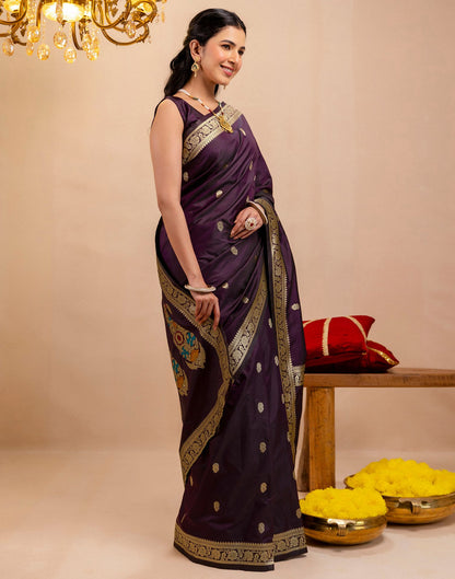 Dark Purple Silk Woven Banarasi Saree