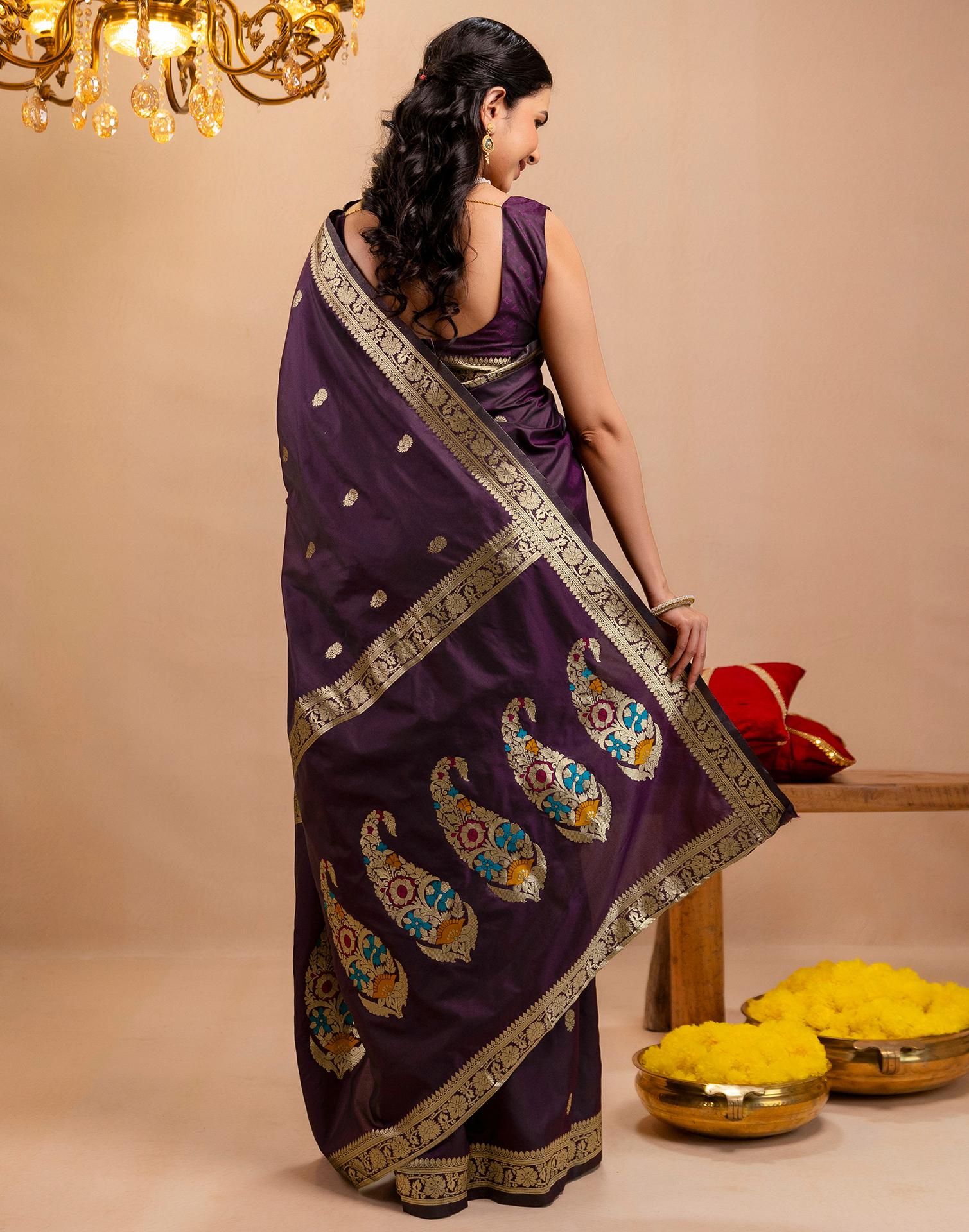 Dark Purple Silk Woven Banarasi Saree