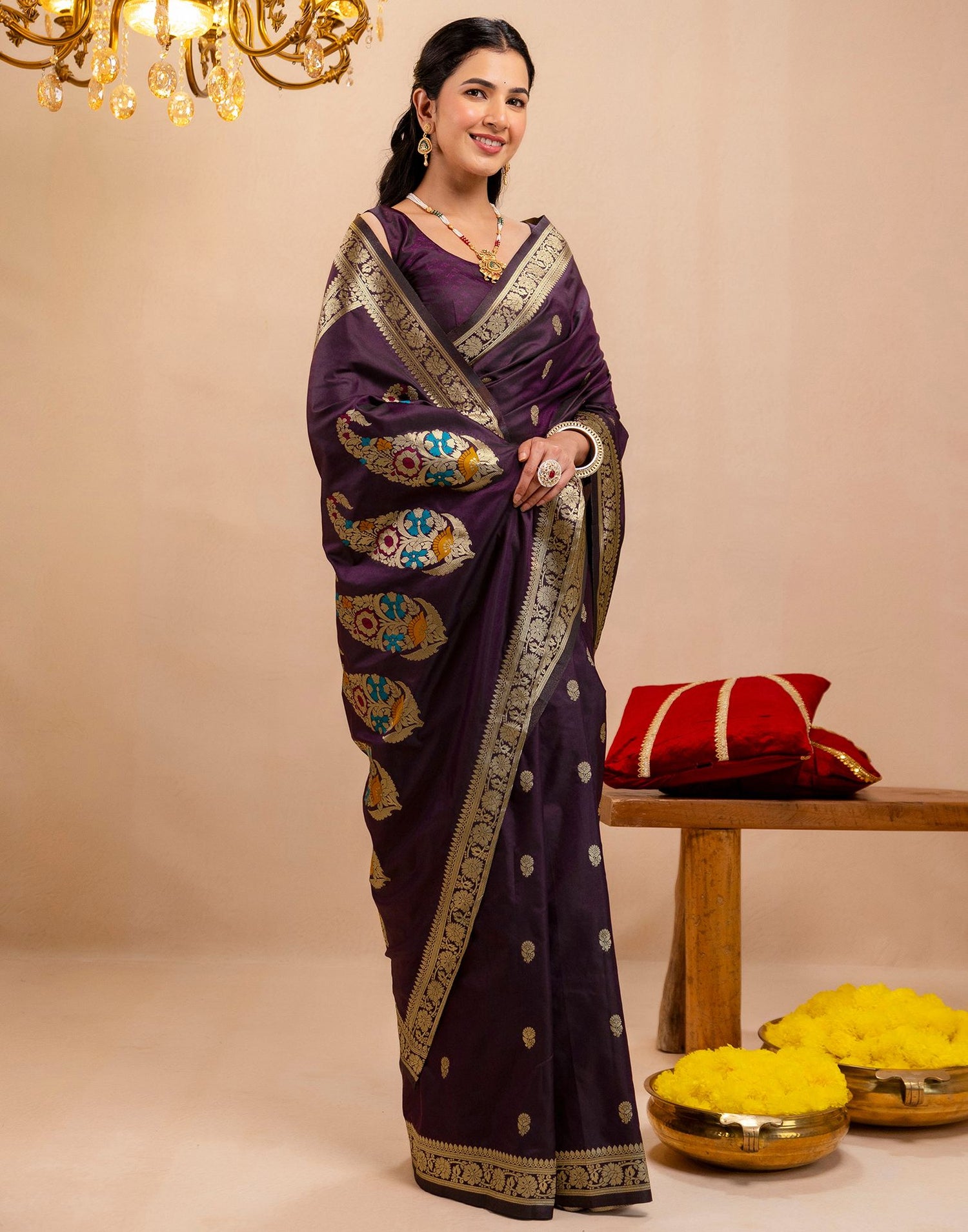 Dark Purple Silk Woven Banarasi Saree