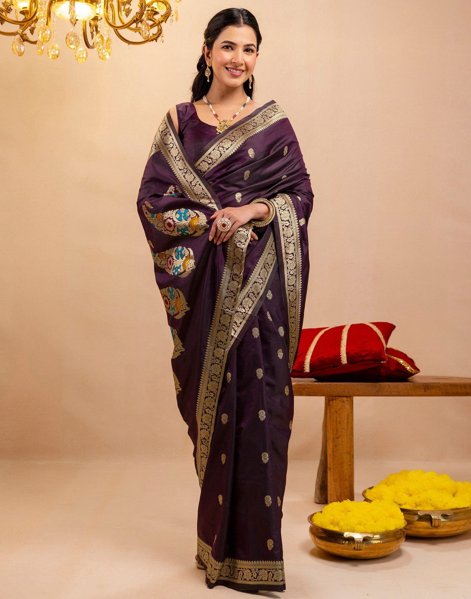 Dark Purple Silk Woven Banarasi Saree