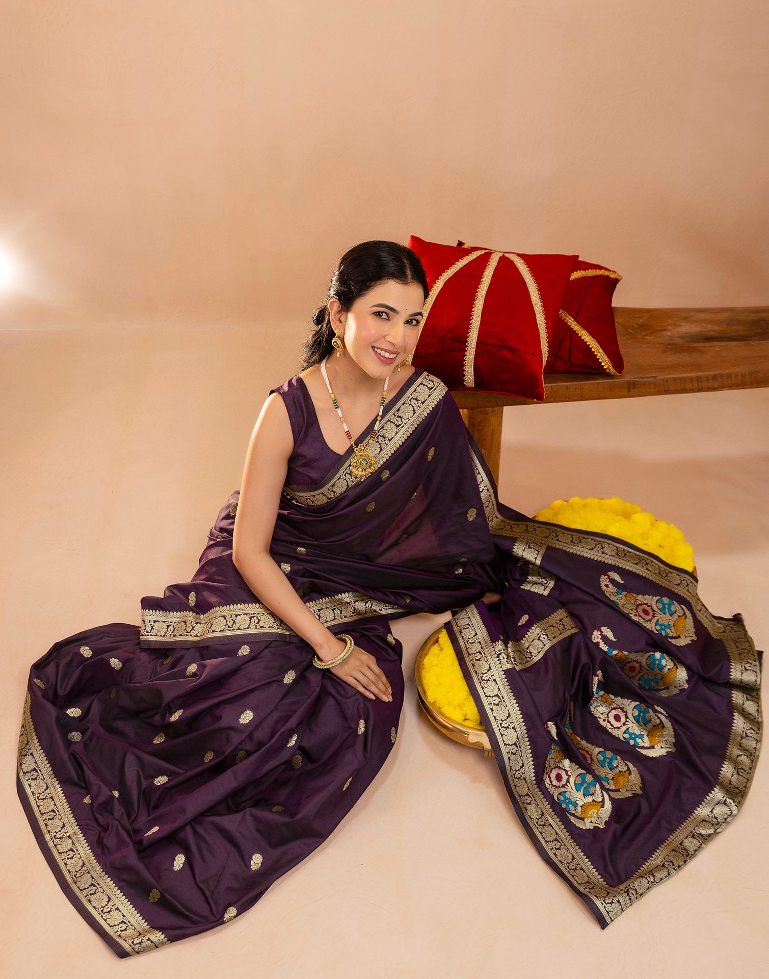 Dark Purple Silk Woven Banarasi Saree