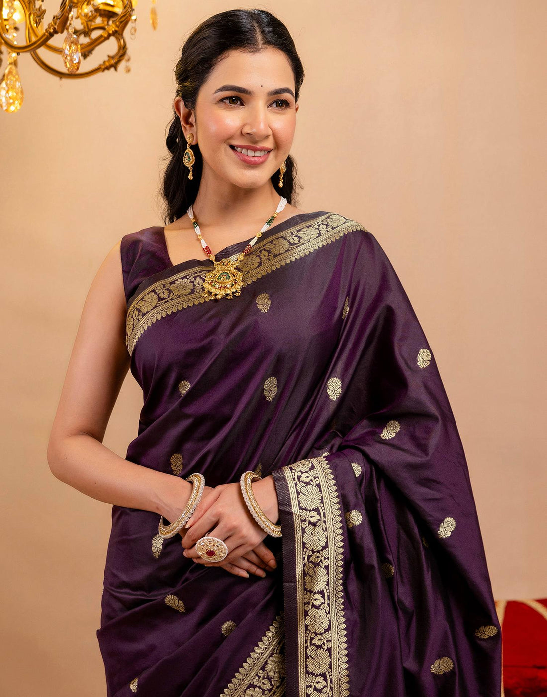 Dark Purple Silk Woven Banarasi Saree