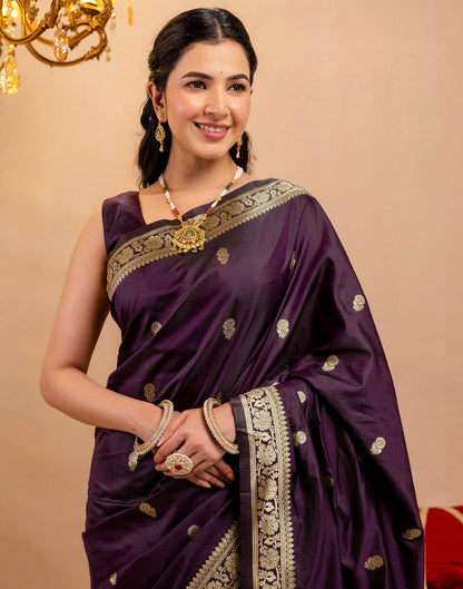 Dark Purple Silk Woven Banarasi Saree
