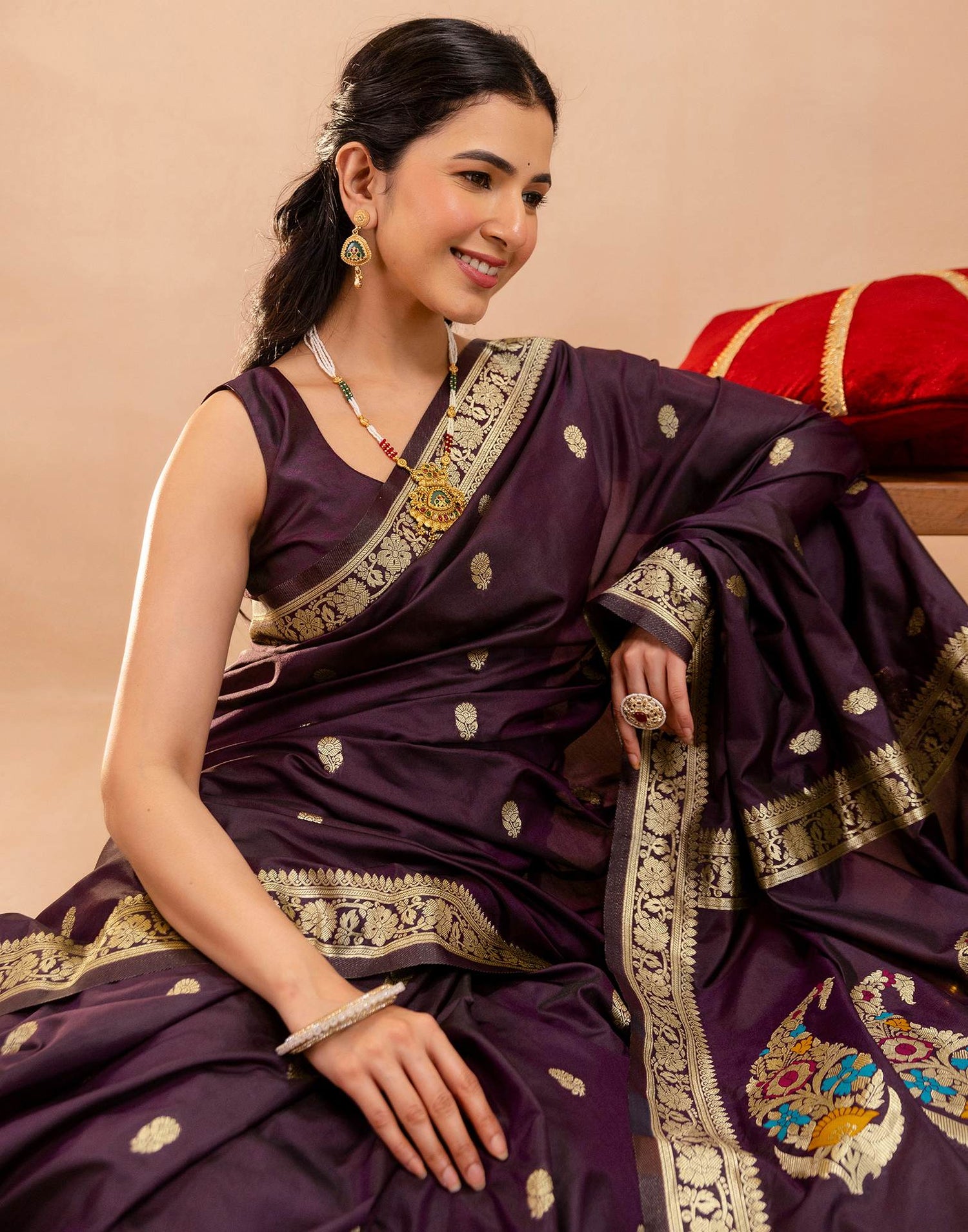 Dark Purple Silk Woven Banarasi Saree