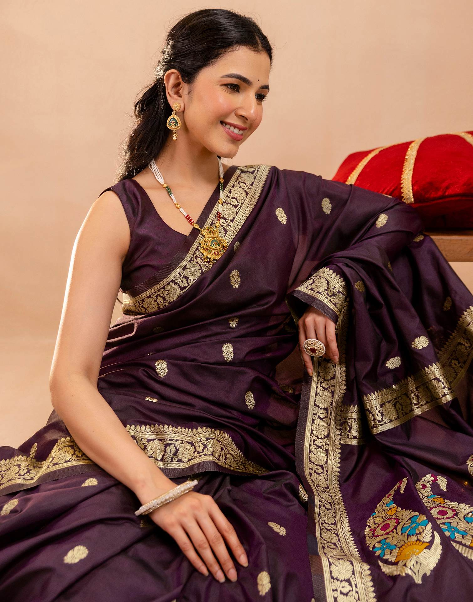 Dark Purple Silk Woven Banarasi Saree