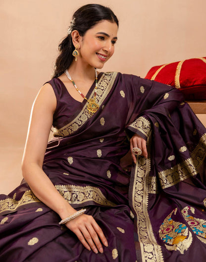 Dark Purple Silk Woven Banarasi Saree