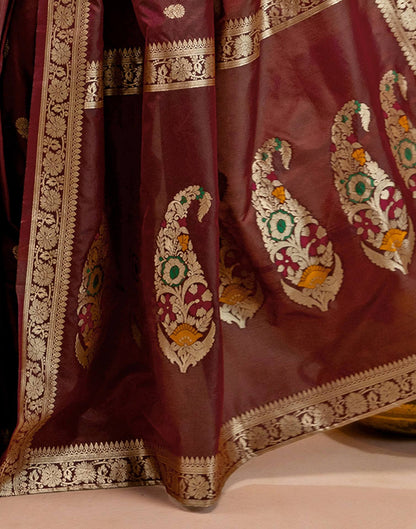 Maroon Silk Woven Banarasi Saree