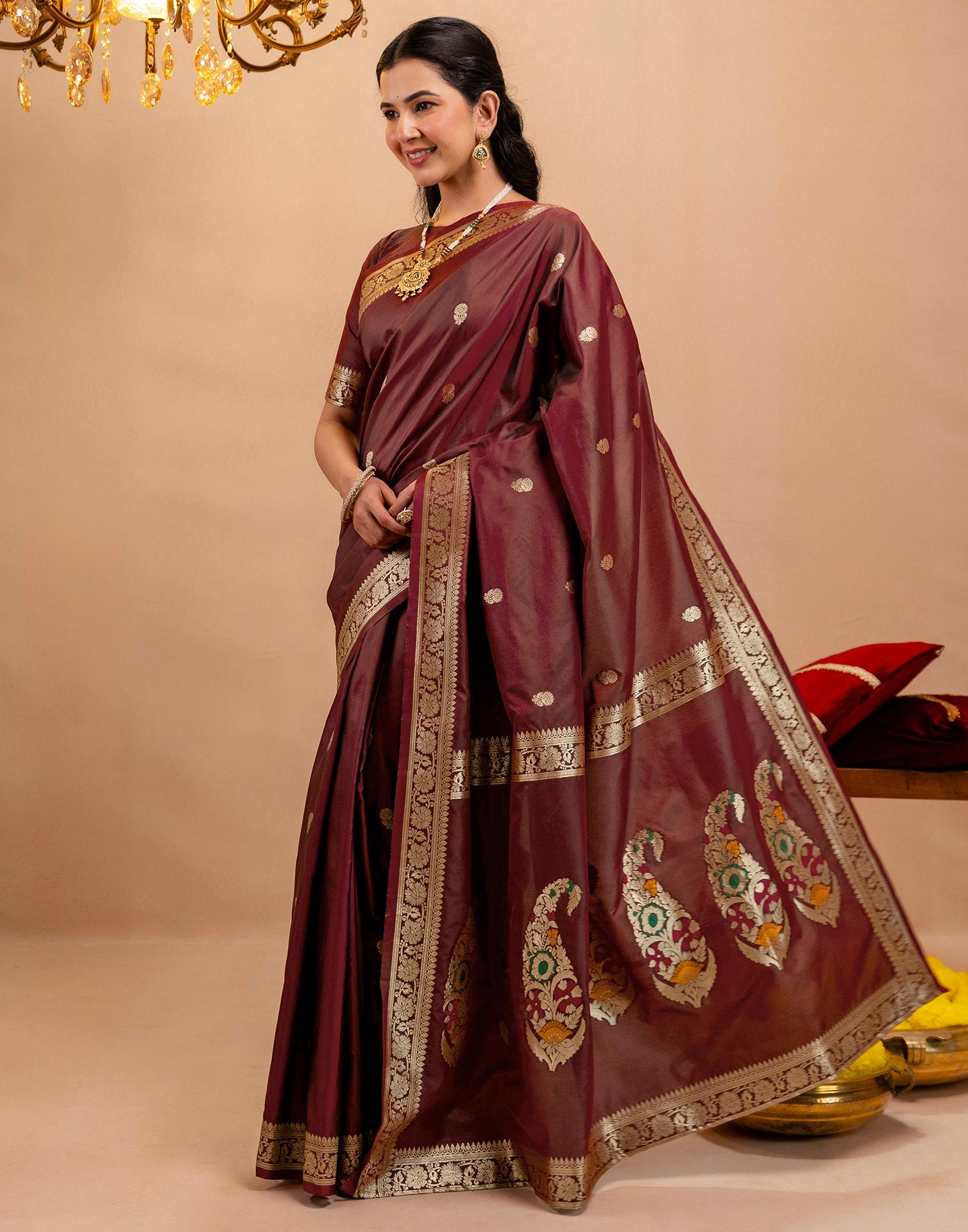 Maroon Silk Woven Banarasi Saree