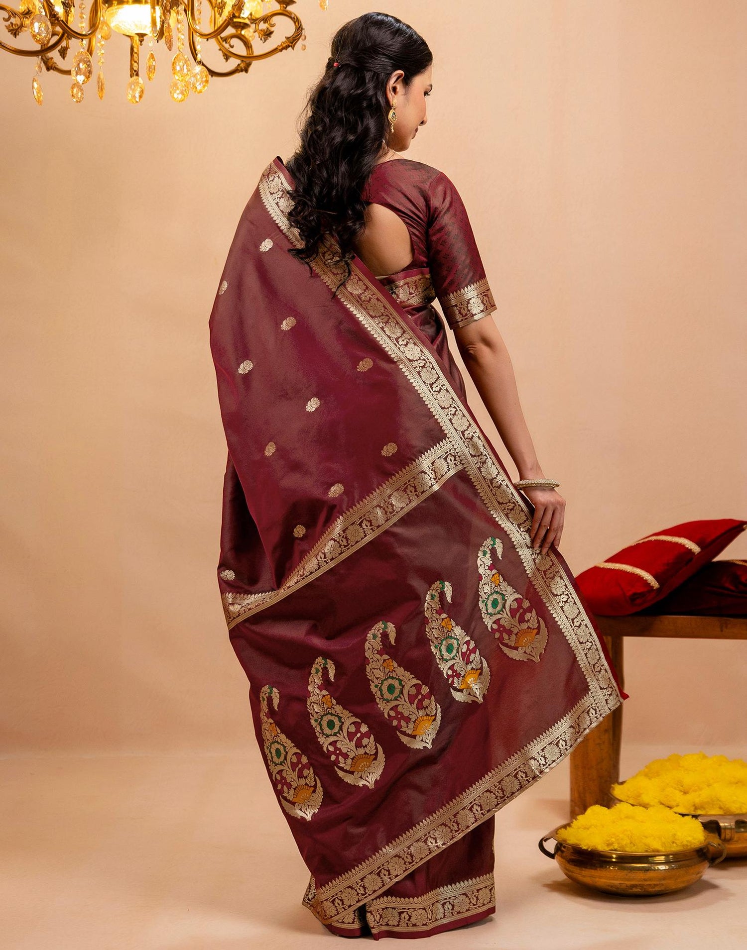 Maroon Silk Woven Banarasi Saree
