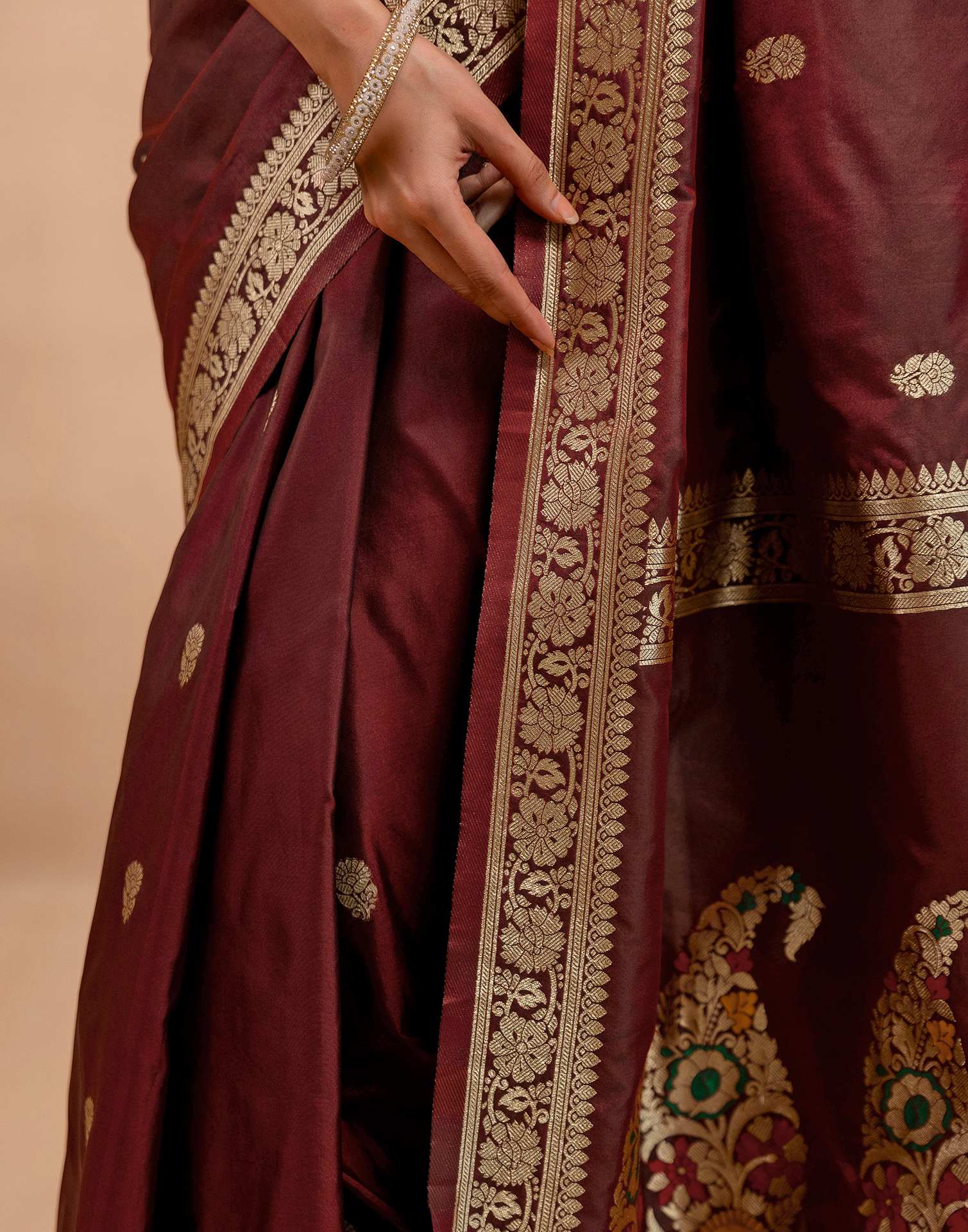Maroon Silk Woven Banarasi Saree