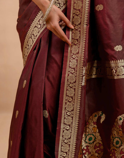 Maroon Silk Woven Banarasi Saree