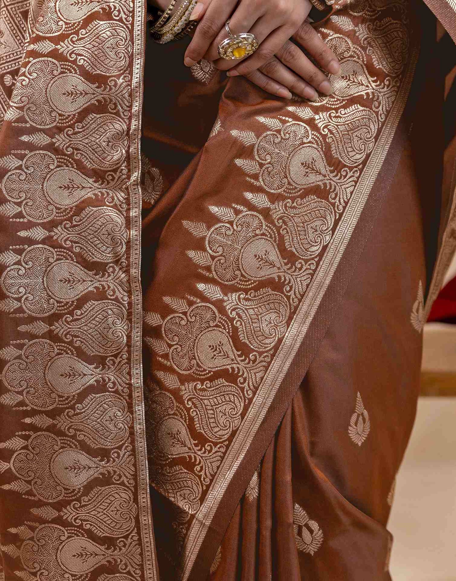 Brown Silk Woven Banarasi Saree