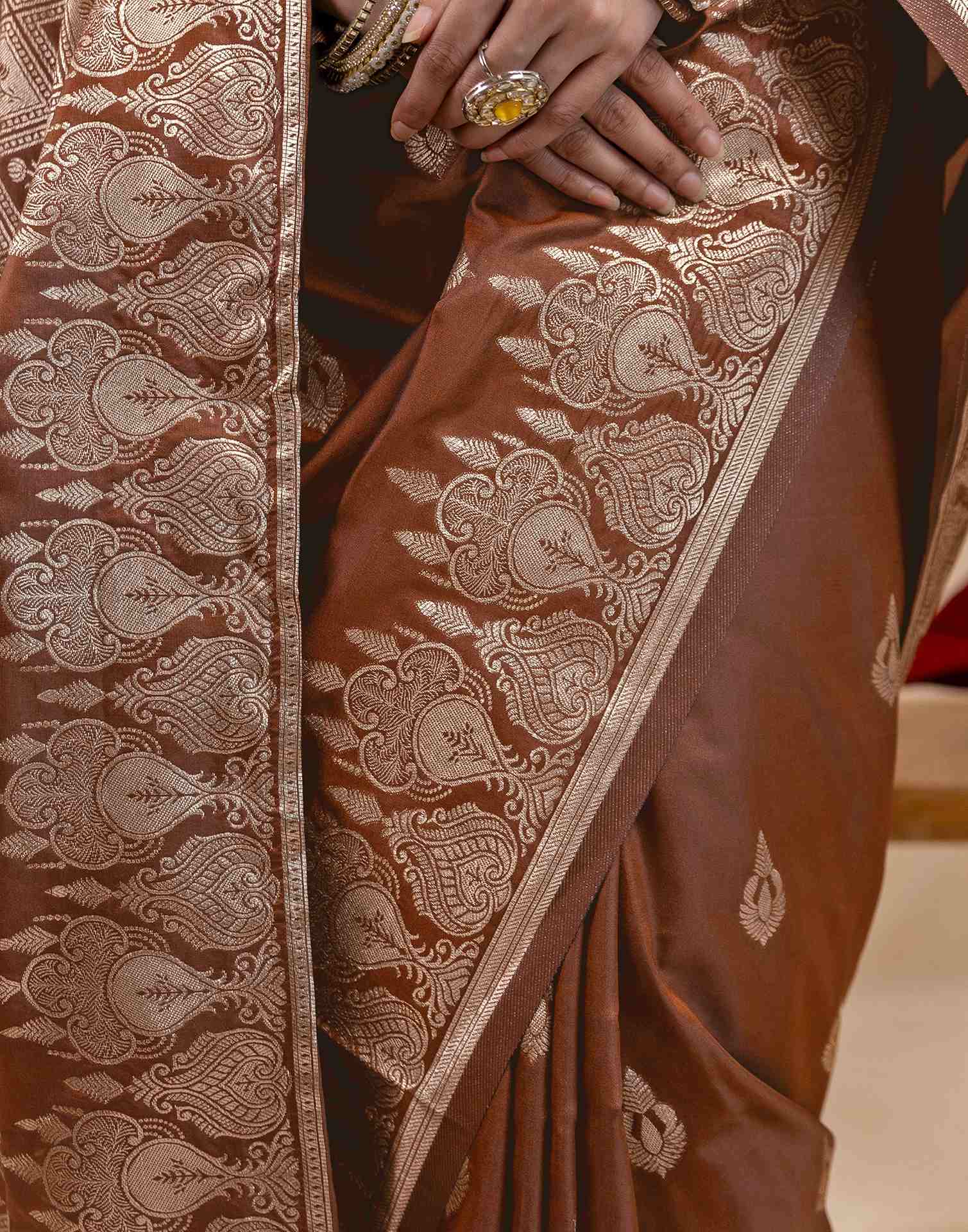 Brown Silk Woven Banarasi Saree