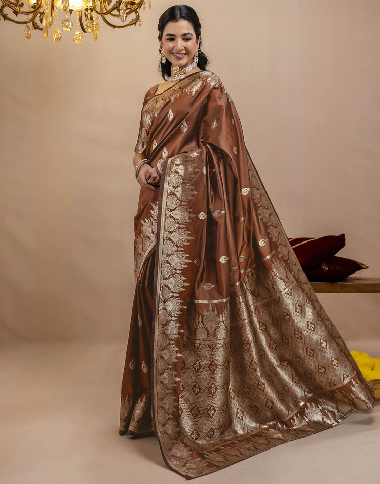 Brown Silk Woven Banarasi Saree