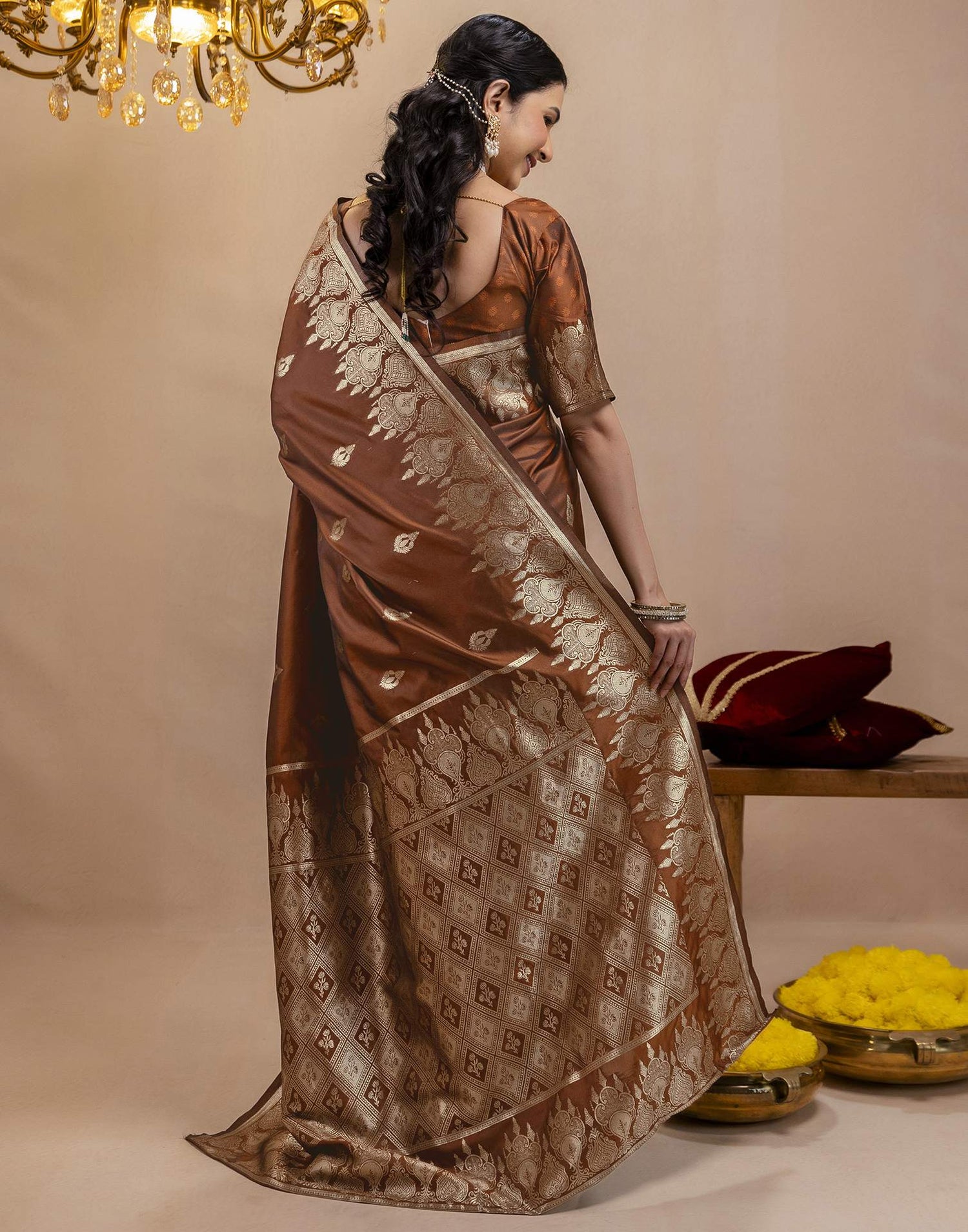 Brown Silk Woven Banarasi Saree