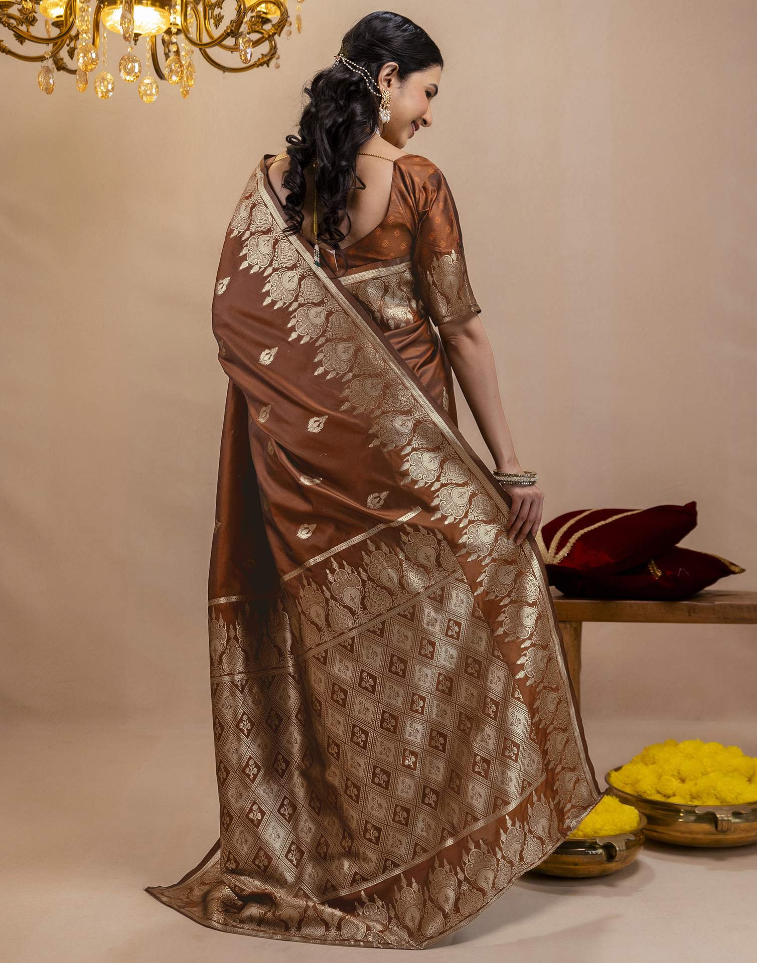Brown Silk Woven Banarasi Saree