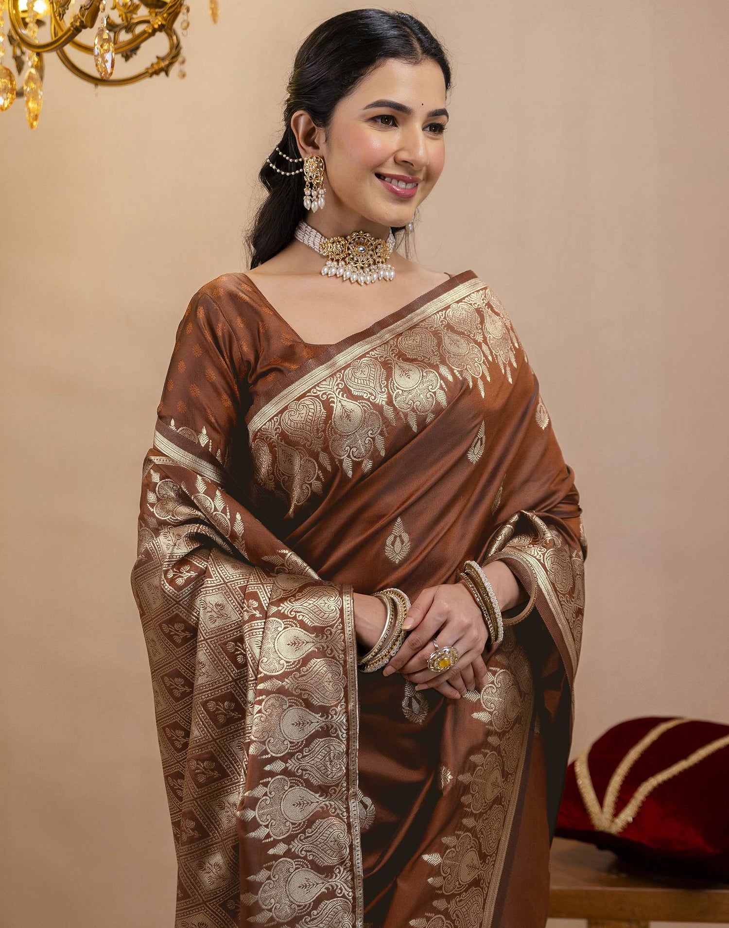 Brown Silk Woven Banarasi Saree
