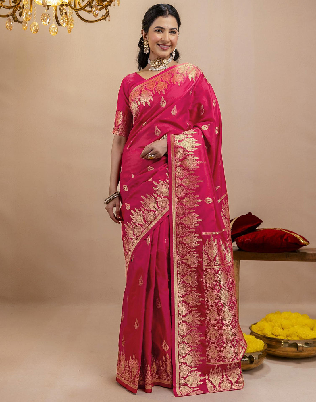 Pink Silk Woven Banarasi Saree