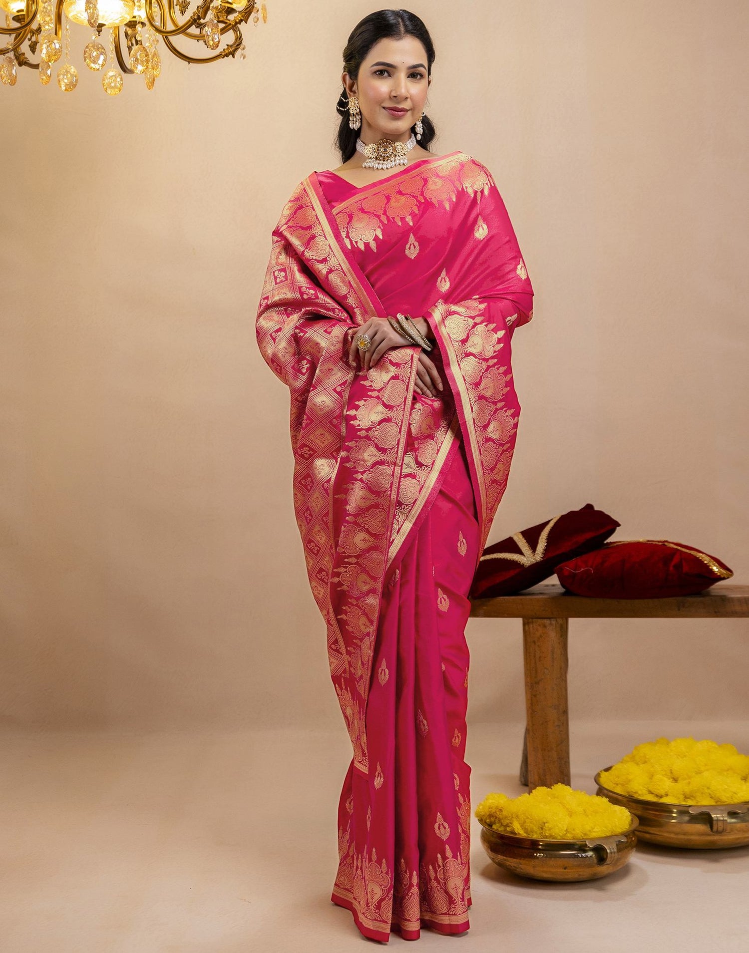 Pink Silk Woven Banarasi Saree
