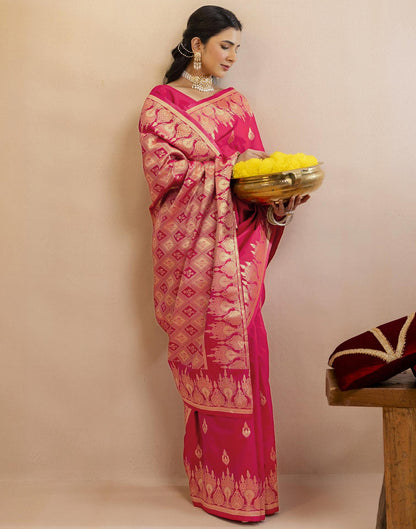 Pink Silk Woven Banarasi Saree