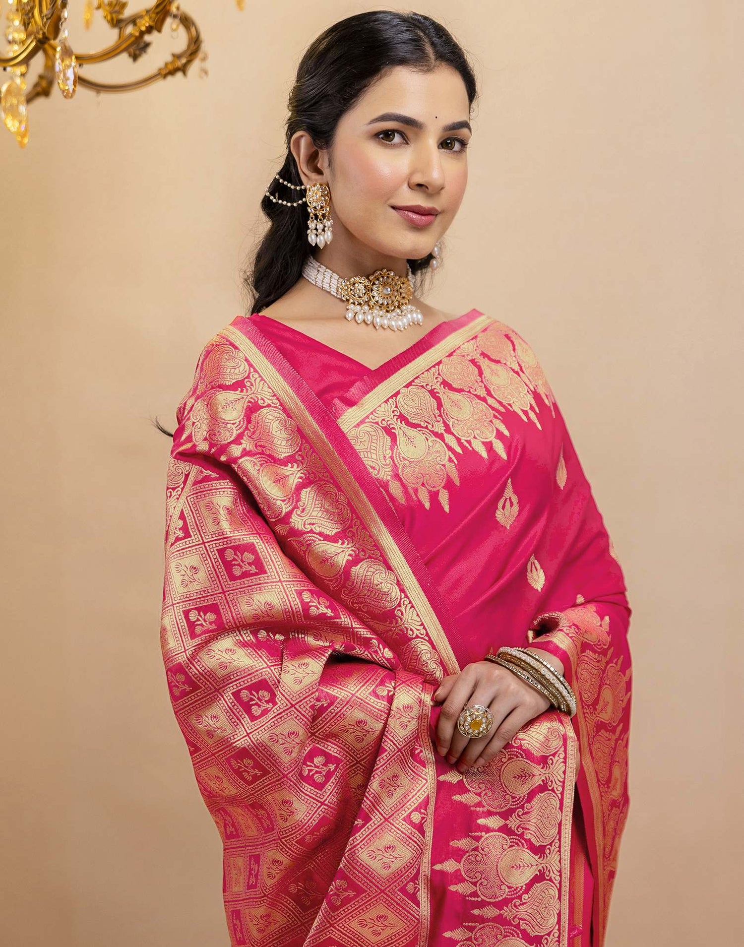 Pink Silk Woven Banarasi Saree