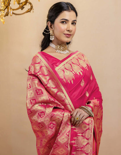 Pink Silk Woven Banarasi Saree