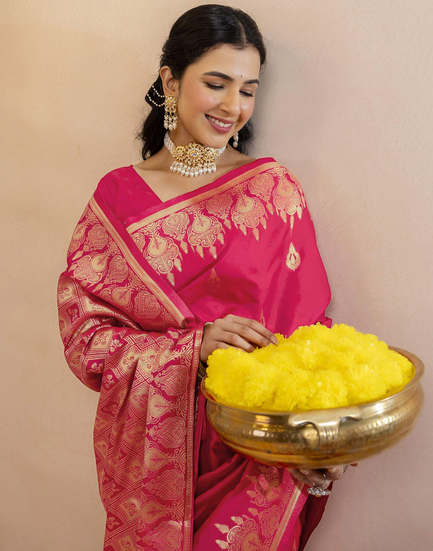 Pink Silk Woven Banarasi Saree