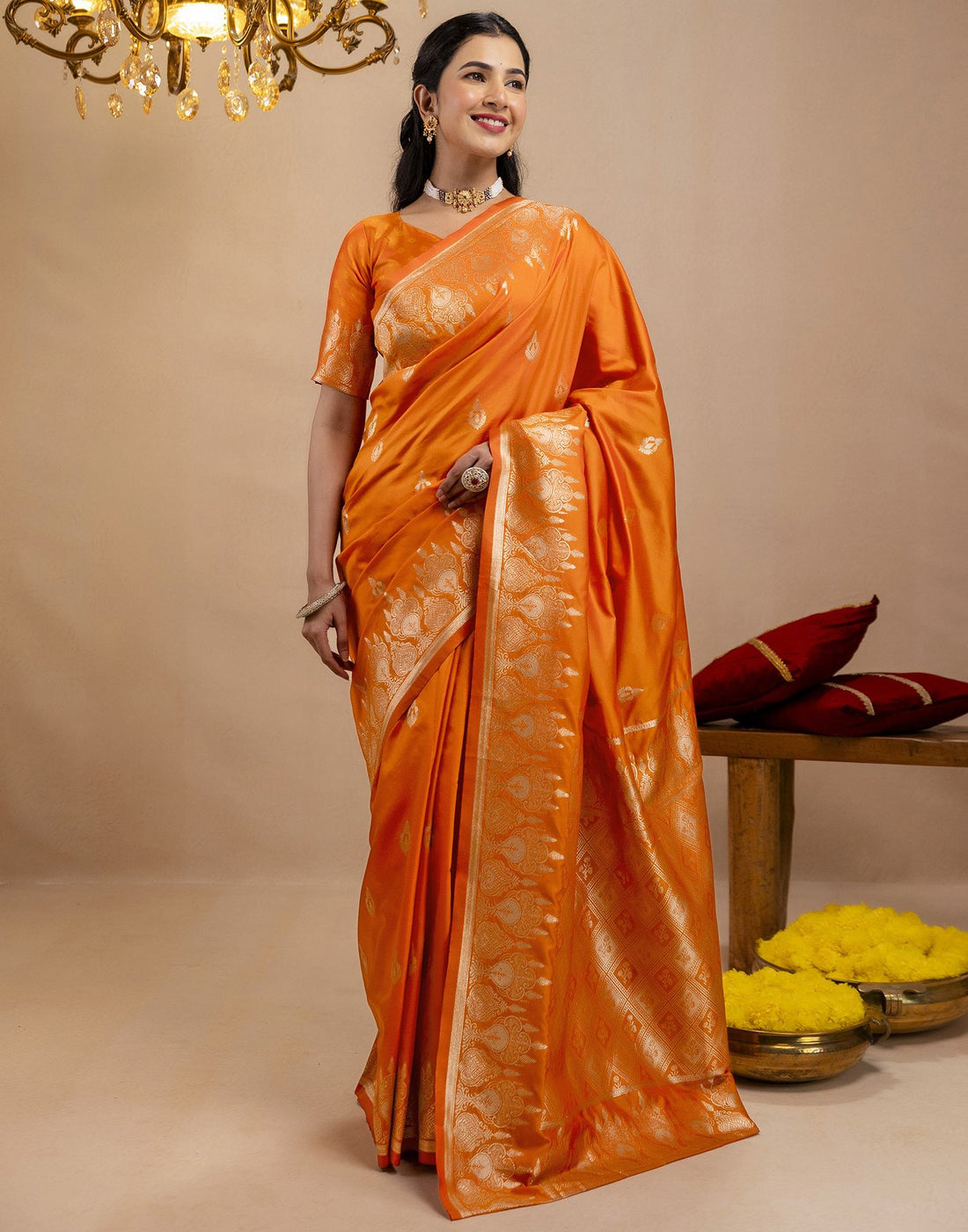 Orange Silk Woven Banarasi Saree
