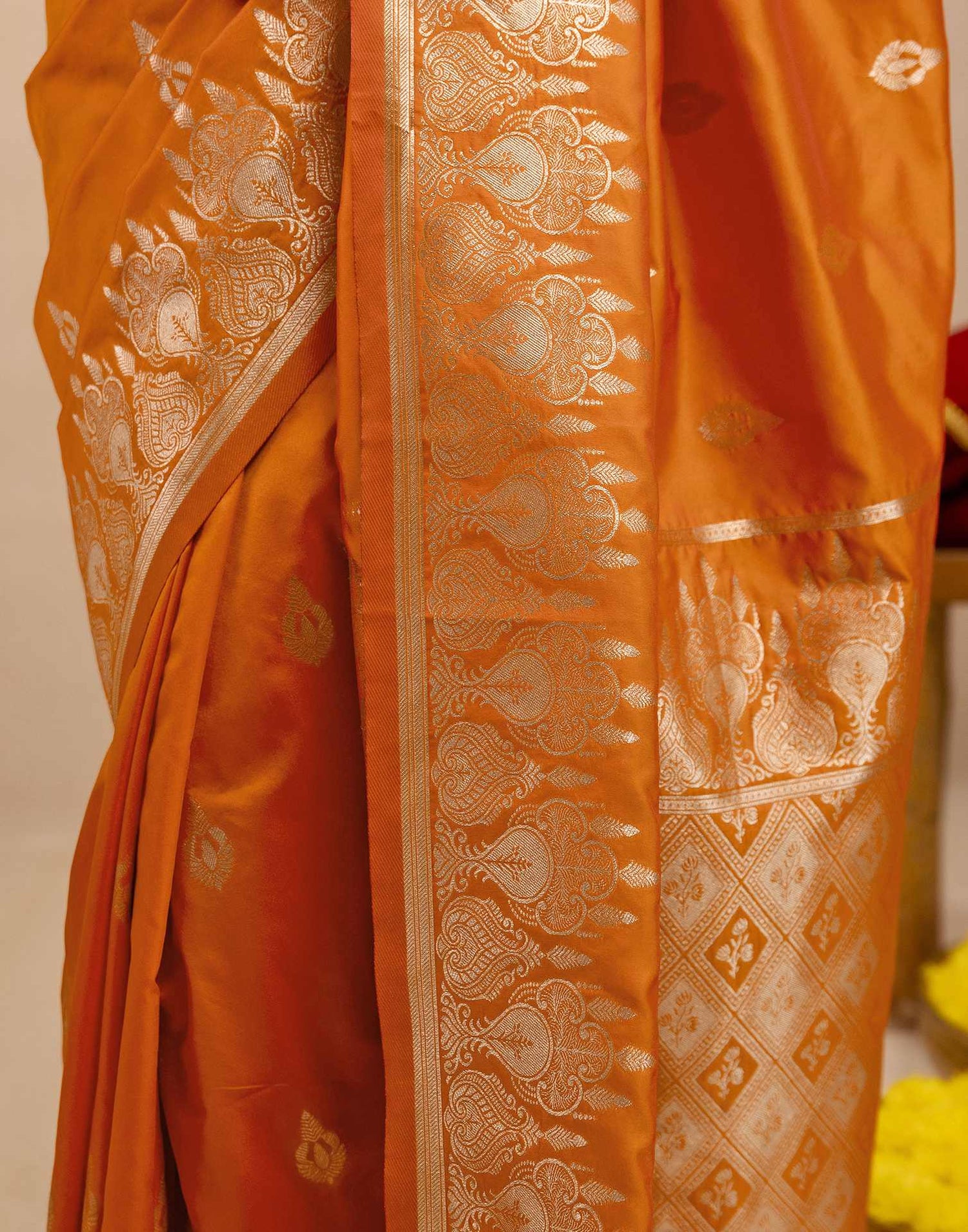 Orange Silk Woven Banarasi Saree