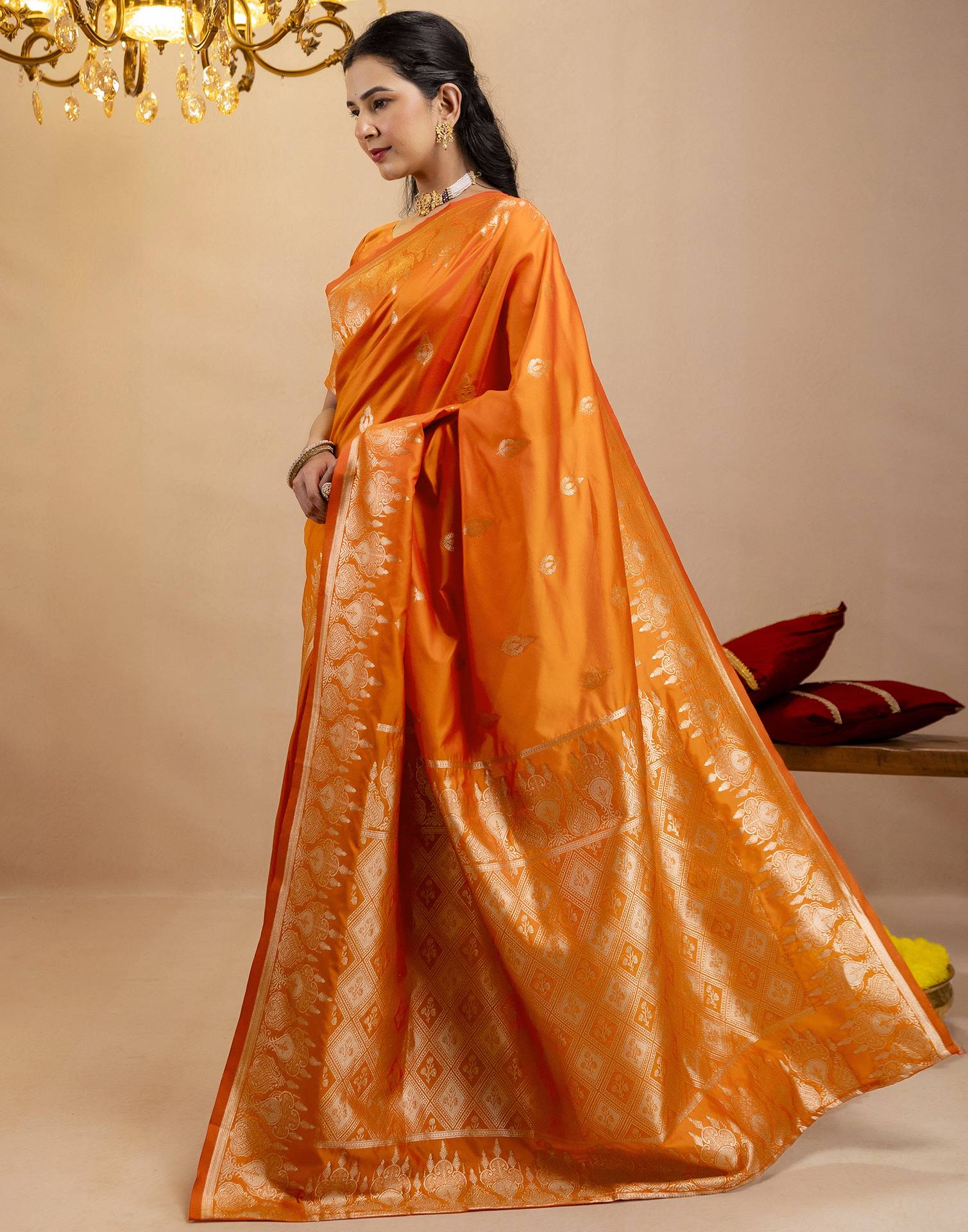 Orange Silk Woven Banarasi Saree