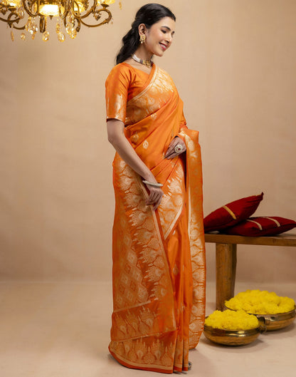 Orange Silk Woven Banarasi Saree