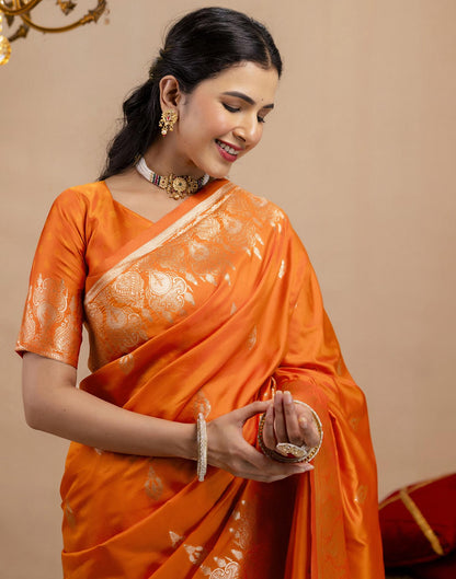 Orange Silk Woven Banarasi Saree