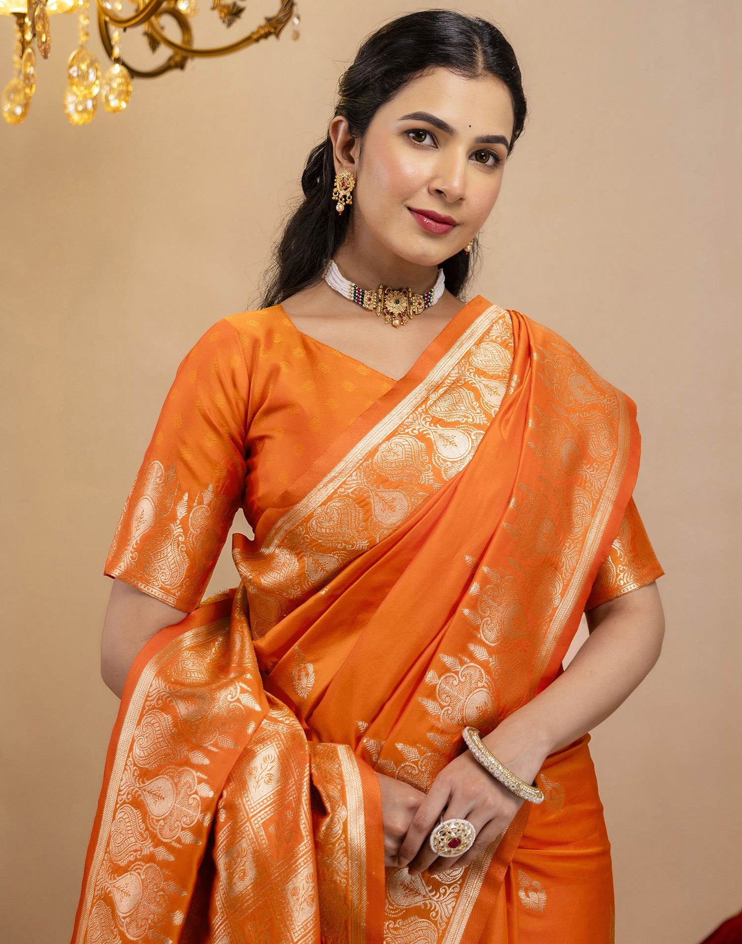 Orange Silk Woven Banarasi Saree