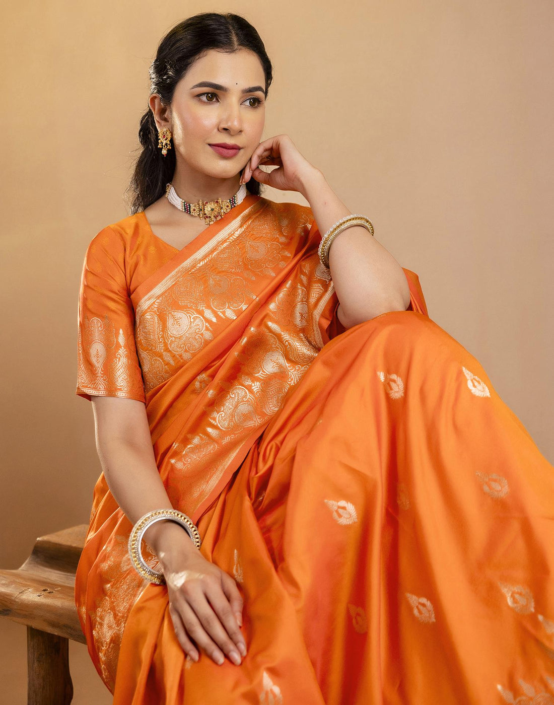 Orange Silk Woven Banarasi Saree