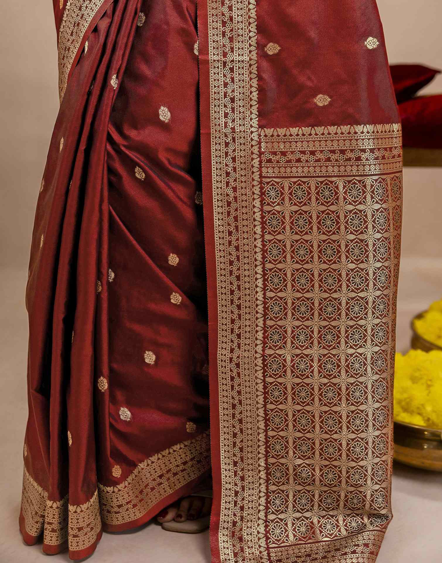 Dark Maroon Silk Woven Banarasi Saree