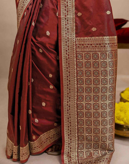 Dark Maroon Silk Woven Banarasi Saree